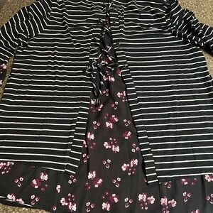 Terra & Sky Black and White Striped Shirt  Lace Up Back with Purple Floral 2X